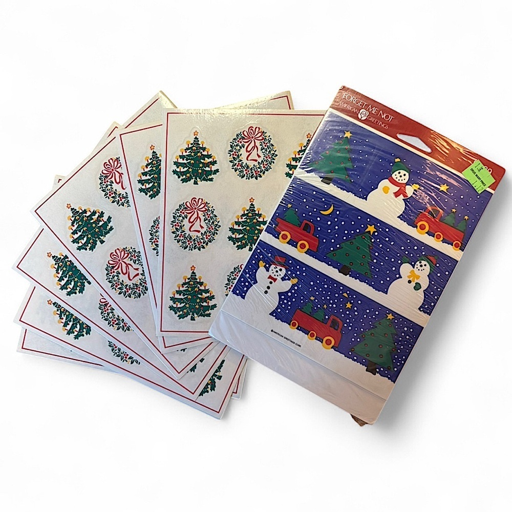 Vintage 90s American Greetings Holiday Sticker Lot Wreaths & Snowmen